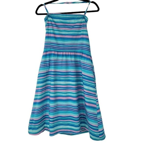 Garnet Hill Dresses & Skirts - Garnet Hill Dress Blue Multi Striped Fit Flare Halter Mini Sundress Size 8